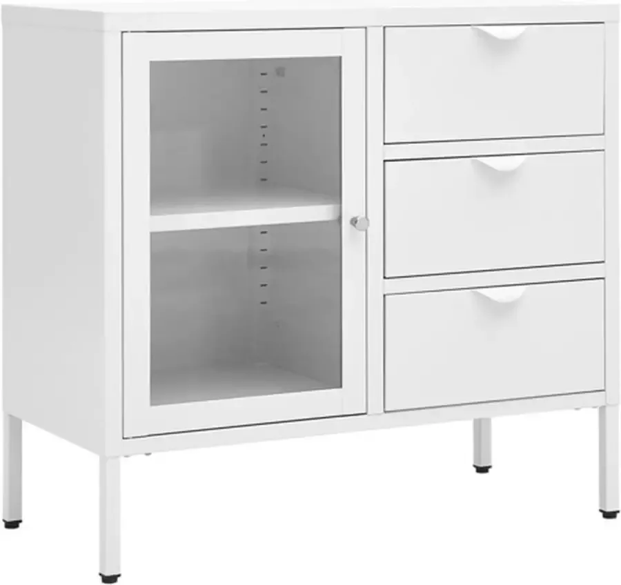 VidaXL -Dressoir-75x35x70-cm-staal-en-gehard-glas-wit - Foto 3