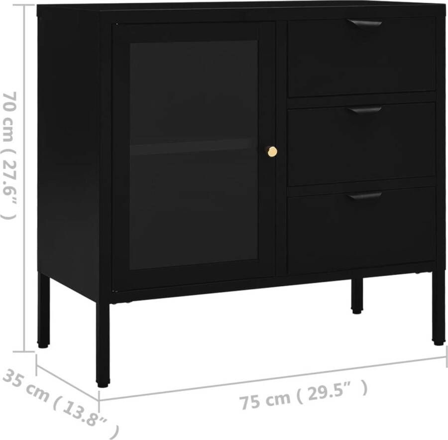 VidaXL -Dressoir-75x35x70-cm-staal-en-gehard-glas-zwart - Foto 2