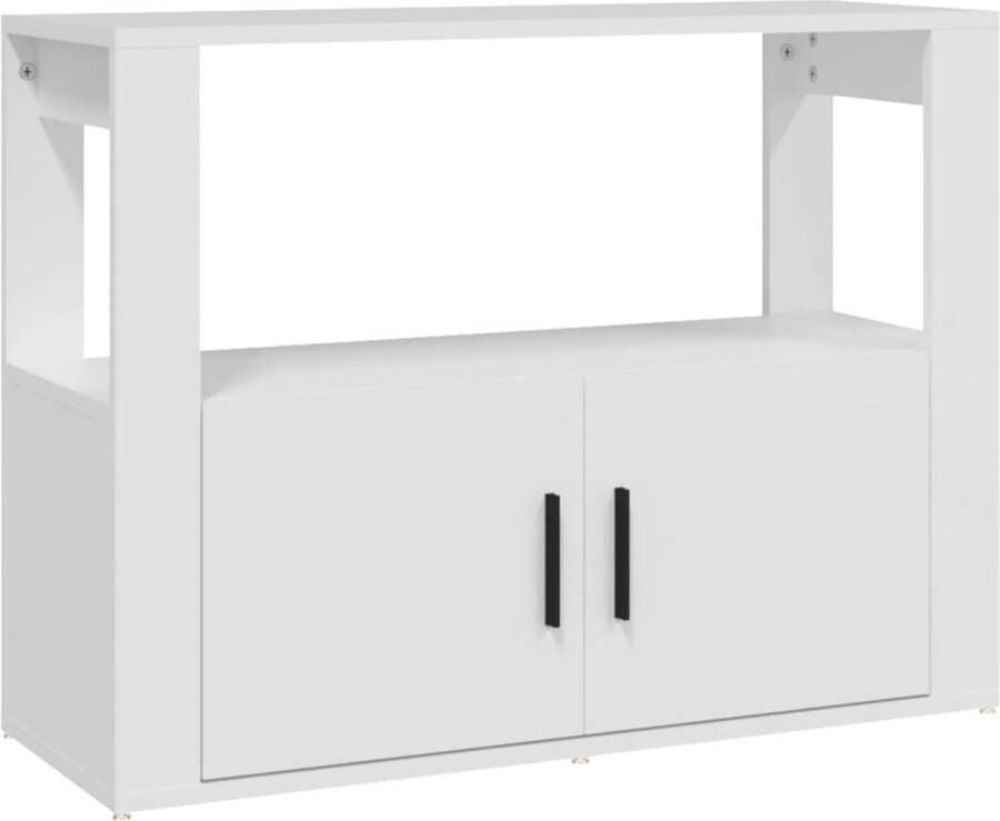The Living Store Dressoir 80x30x60 cm bewerkt hout wit Boekenschrank Bijzetkast Kast Houten Kast Witte Kast - Foto 2