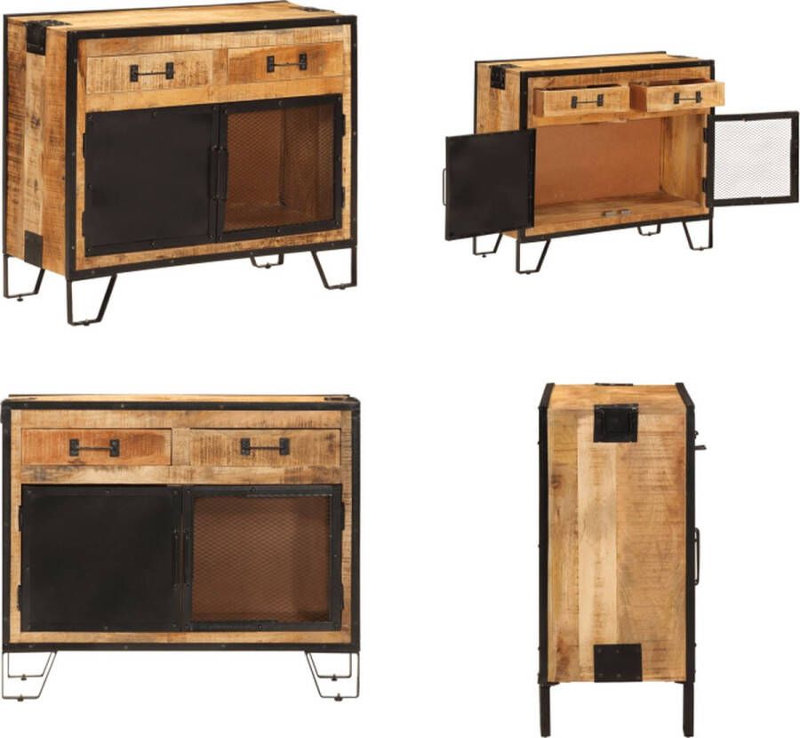 VidaXL Dressoir 80x31x66 cm massief ruw mangohout en metaal Dressoir Dressoirs Opbergkast Wandkast - Foto 2