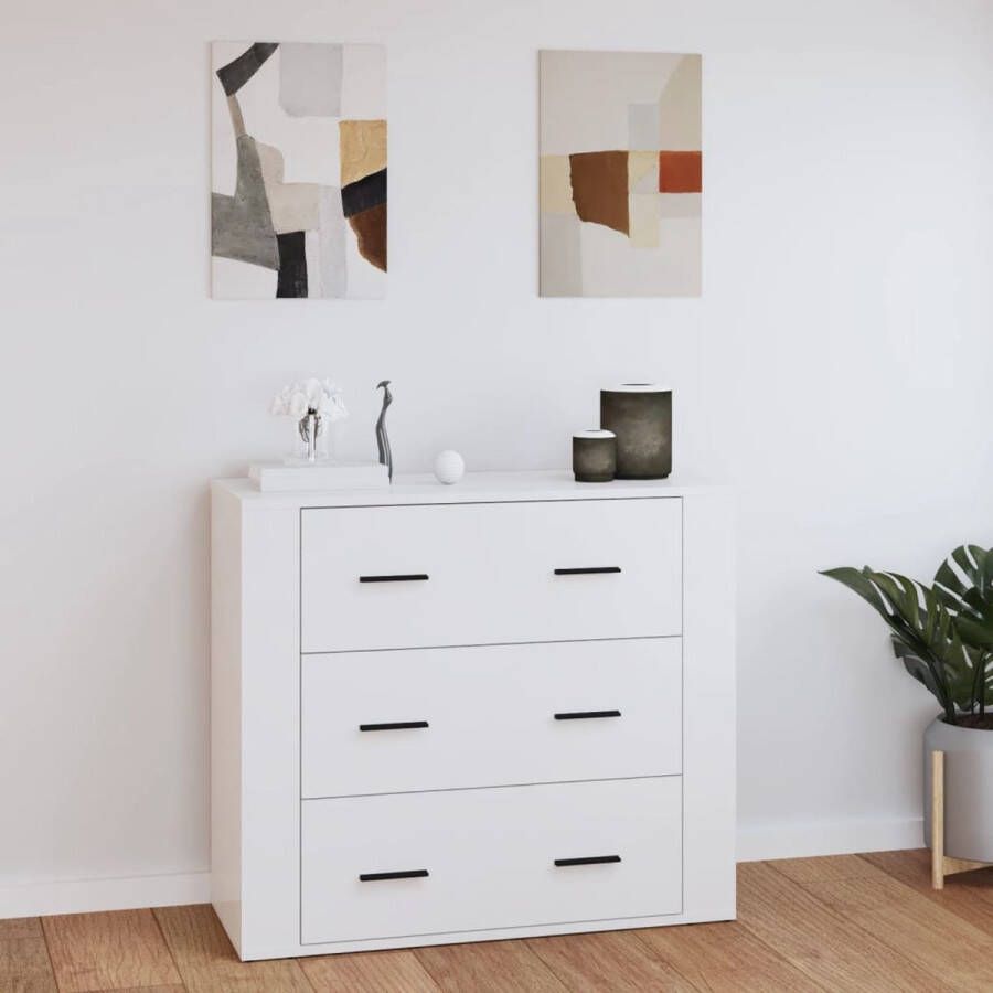 VidaXL -Dressoir-80x33x70-cm-bewerkt-hout-hoogglans-wit - Foto 2