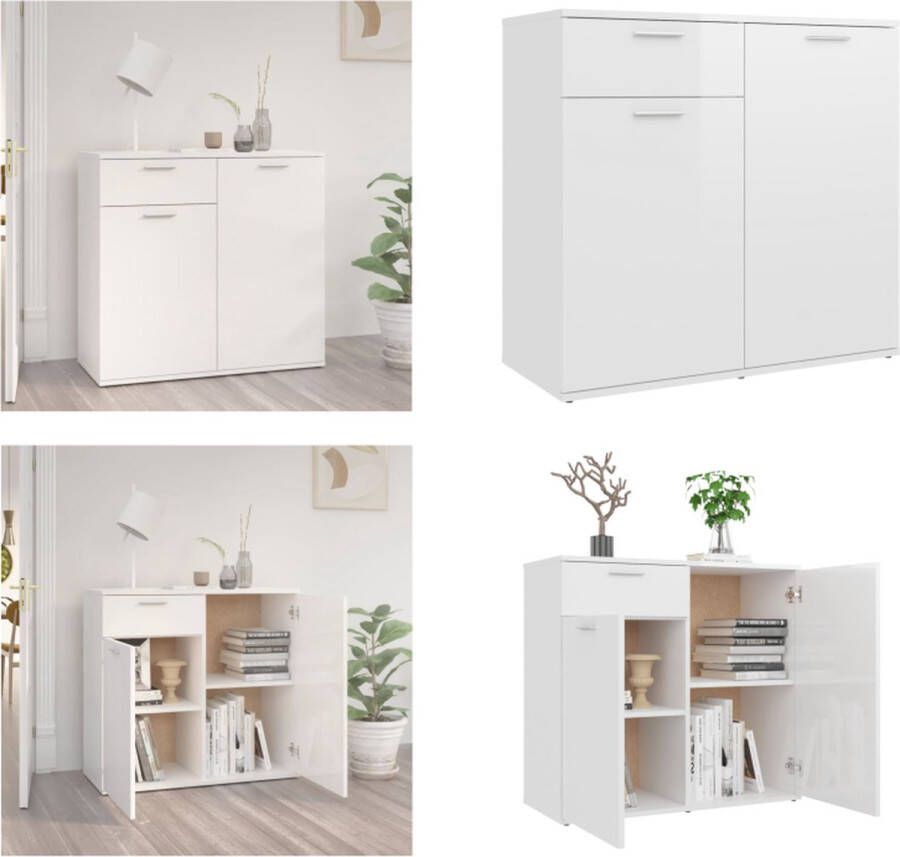 VidaXL Dressoir 80x36x75 cm bewerkt hout hoogglans wit Dressoir Dressoirs Zijkast Zijkasten - Foto 2