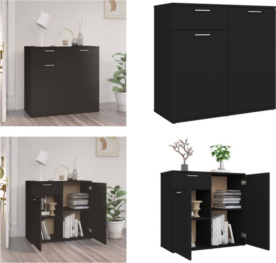 VidaXL Dressoir 80x36x75 cm bewerkt hout zwart Dressoir Dressoirs Zijkast Zijkasten - Foto 2