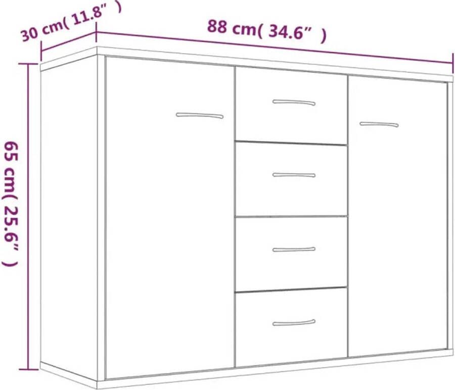 VidaXL -Dressoir-88x30x65-cm-bewerkt-hout-betongrijs - Foto 3