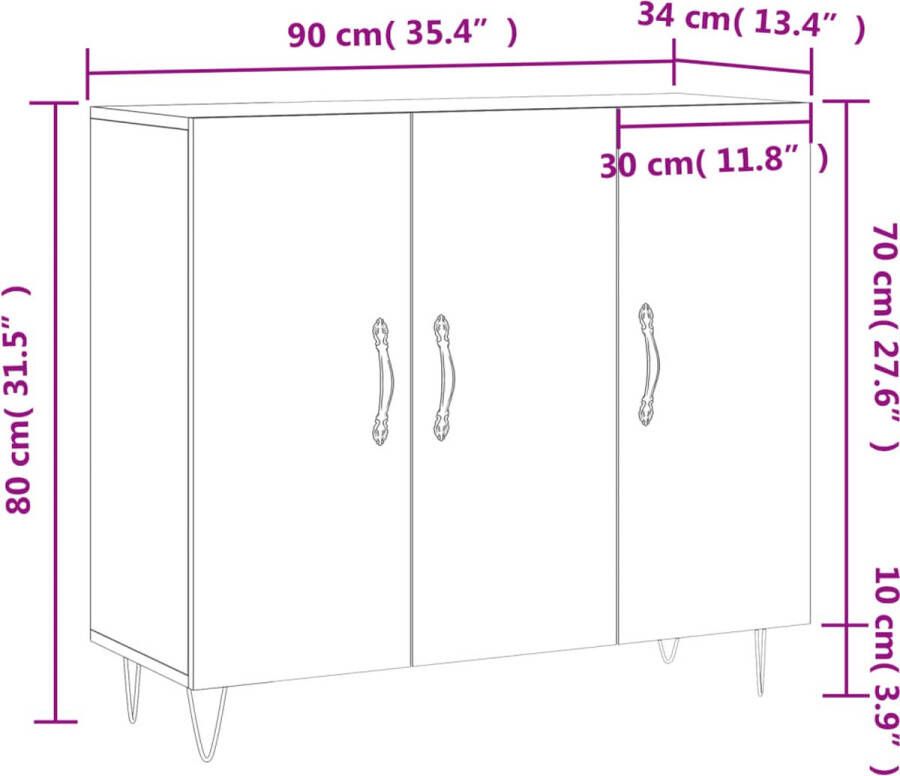 VidaXL -Dressoir-90x34x80-cm-bewerkt-hout-bruineikenkleurig - Foto 6