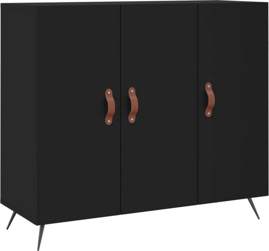 VidaXL Dressoir 90x34x80 cm Zwart Bewerkt Hout Dressoir Buffetkast Houten Dressoir Zwarte Dressoir Salontafel - Foto 2