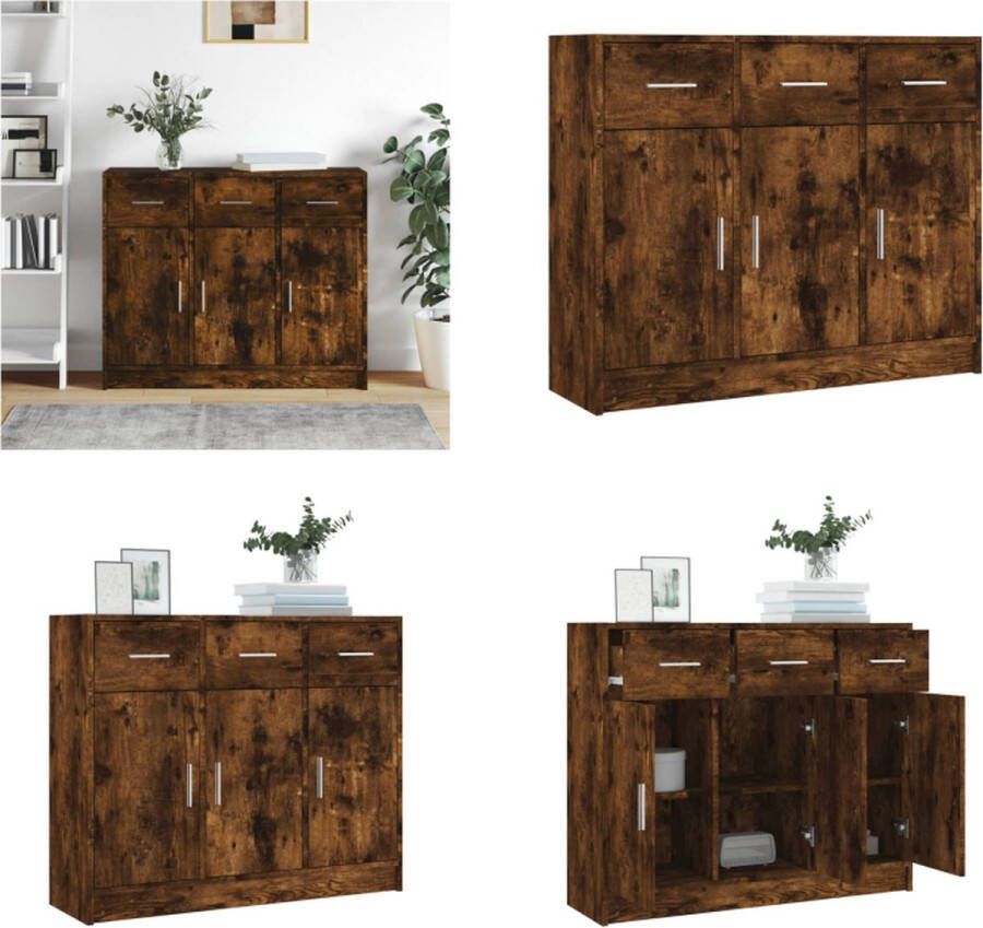 vidaXL Dressoir 91x28x75 cm bewerkt hout gerookt eikenkleurig Dressoir Dressoirs Opbergkast Buffet