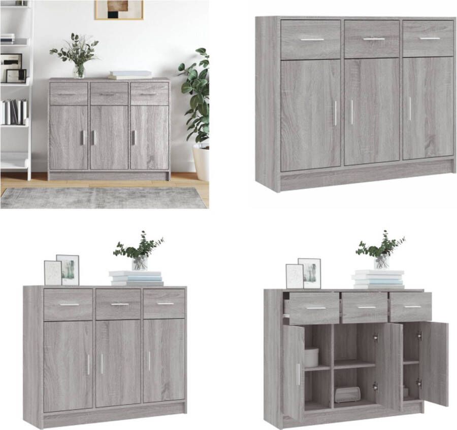 VidaXL Dressoir 91x28x75 cm bewerkt hout grijs sonoma eikenkleurig Dressoir Dressoirs Opbergkast Buffet