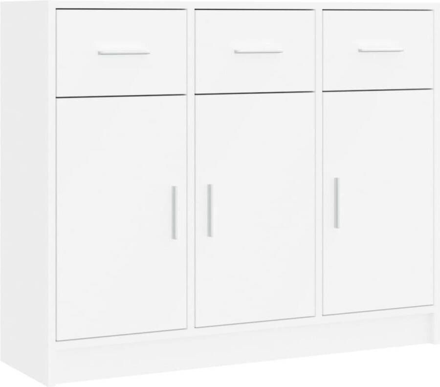 The Living Store Dressoir Opbergkast 91 x 28 x 75 cm Wit Duurzaam bewerkt hout Ruime opbergruimte Weergavefunctie Praktische deuren Montage vereist Vastmaken aan wand - Foto 2