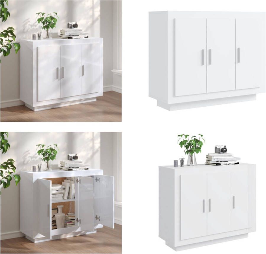 VidaXL Dressoir 92x35x75 cm bewerkt hout hoogglans wit Dressoir Dressoirs Kast Wandkast