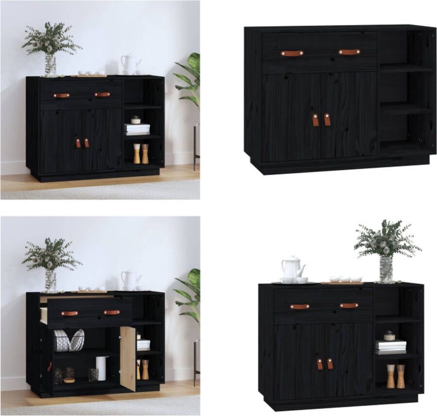VidaXL Dressoir 98 5x40x75 cm massief grenenhout zwart Dressoir Dressoirs Bijzetkast Consolekast - Foto 2