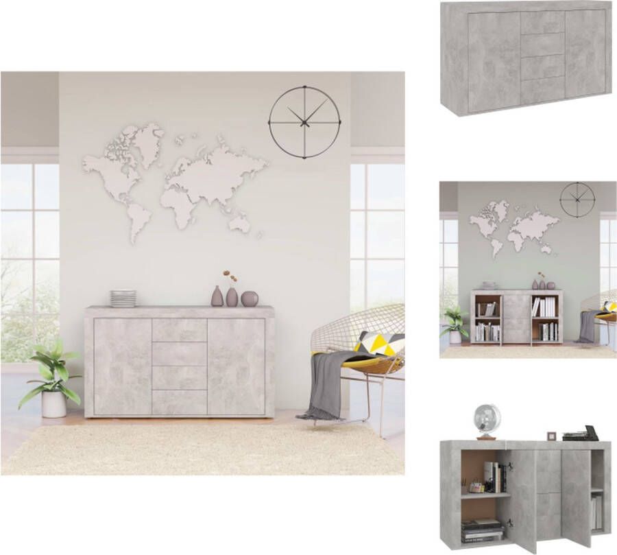VidaXL Dressoir Betongrijs 120 x 36 x 69 cm Met 2 deuren en 4 lades Montage vereist Keukenkast - Foto 2