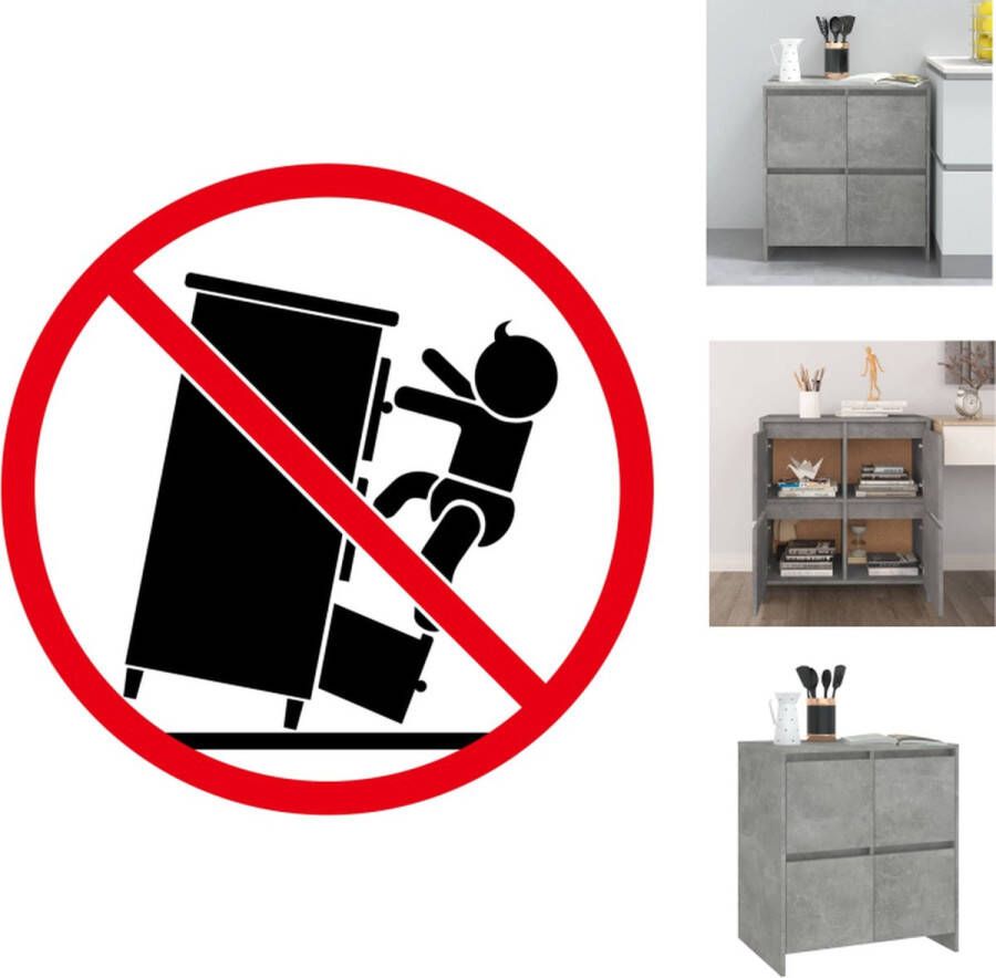 VidaXL Dressoir Betongrijs 70 x 41 x 75 cm 4 Deuren Keukenkast