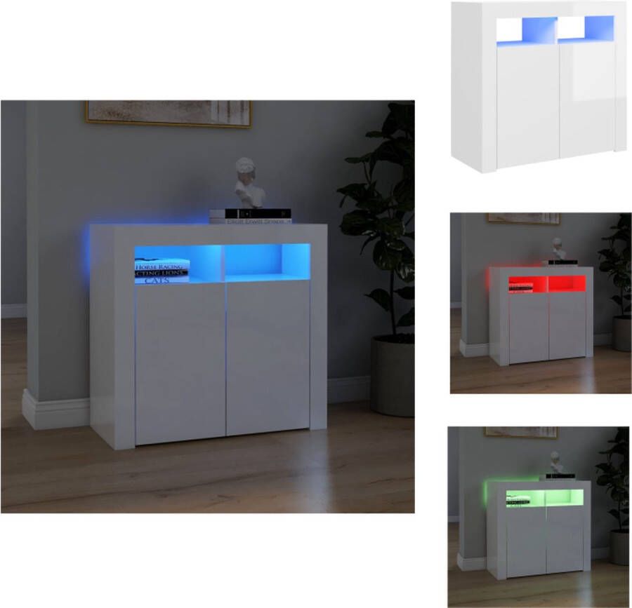 VidaXL Dressoir Dressoirs Dressoir Met LED-verlichting Dressoirs Met LED-verlichtingen Dressoir met LED-verlichting 80x35x75 cm hoogglans wit - Foto 2