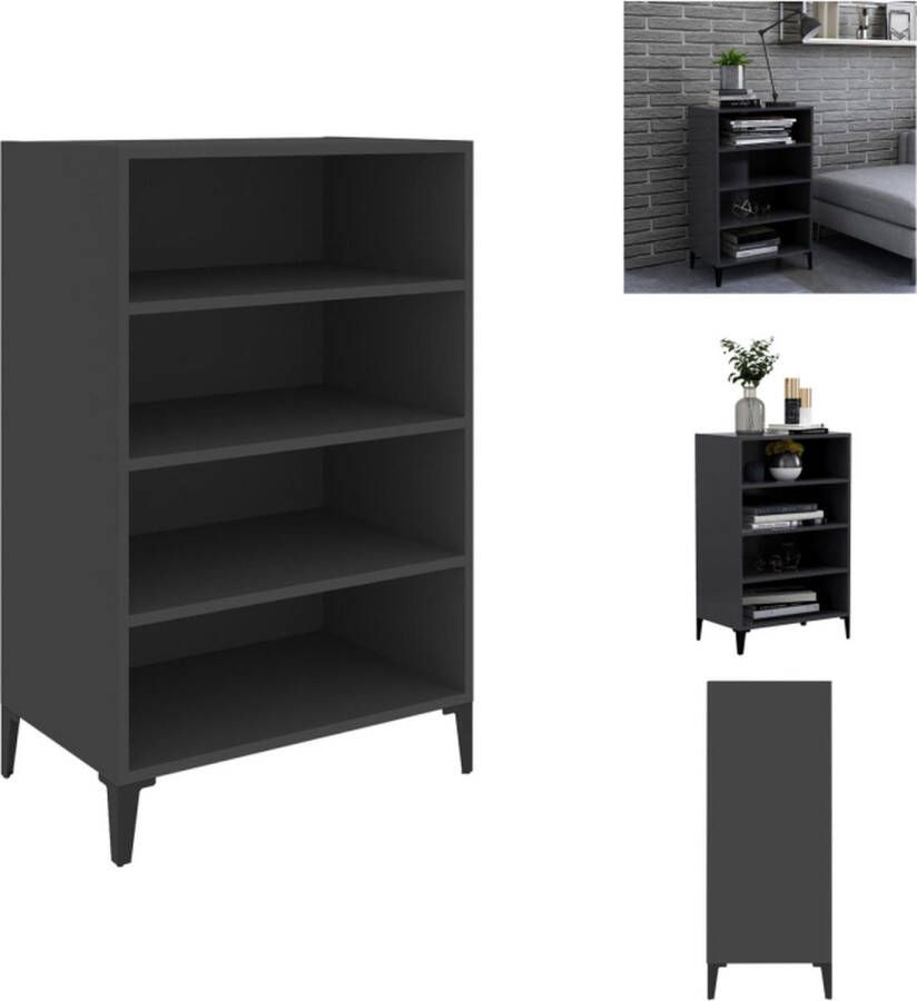 vidaXL Dressoir Boekenkast 57 x 35 x 90 cm Grijs spaanplaat met metalen poten Keukenkast