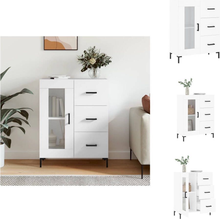 VidaXL Dressoir Classic Wit 69.5 x 34 x 90 cm 3 lades 2 vakken Bewerkt hout Keukenkast - Foto 2