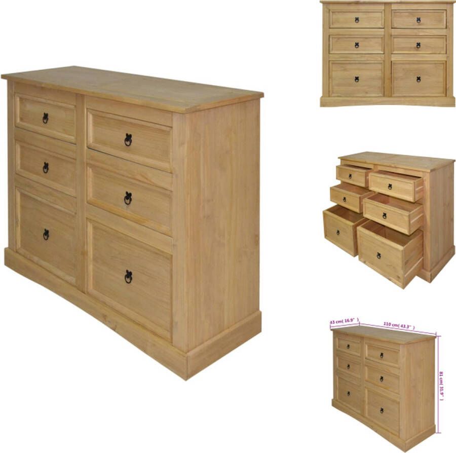 VidaXL Dressoir Dressoirs Zijkast Zijkasten Dressoir Mexicaans grenenhout Corona-stijl 130x48x104 cm - Foto 2