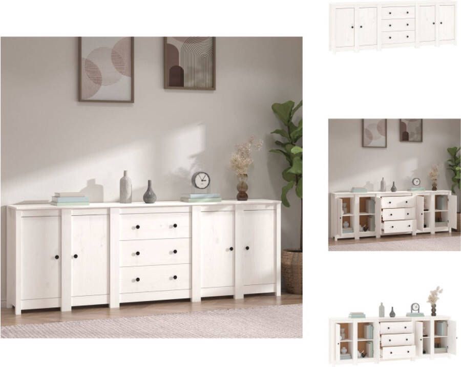 VidaXL Dressoir Dressoirs Kast Wandkast Dressoir 230x35x80 cm massief grenenhout wit - Foto 2