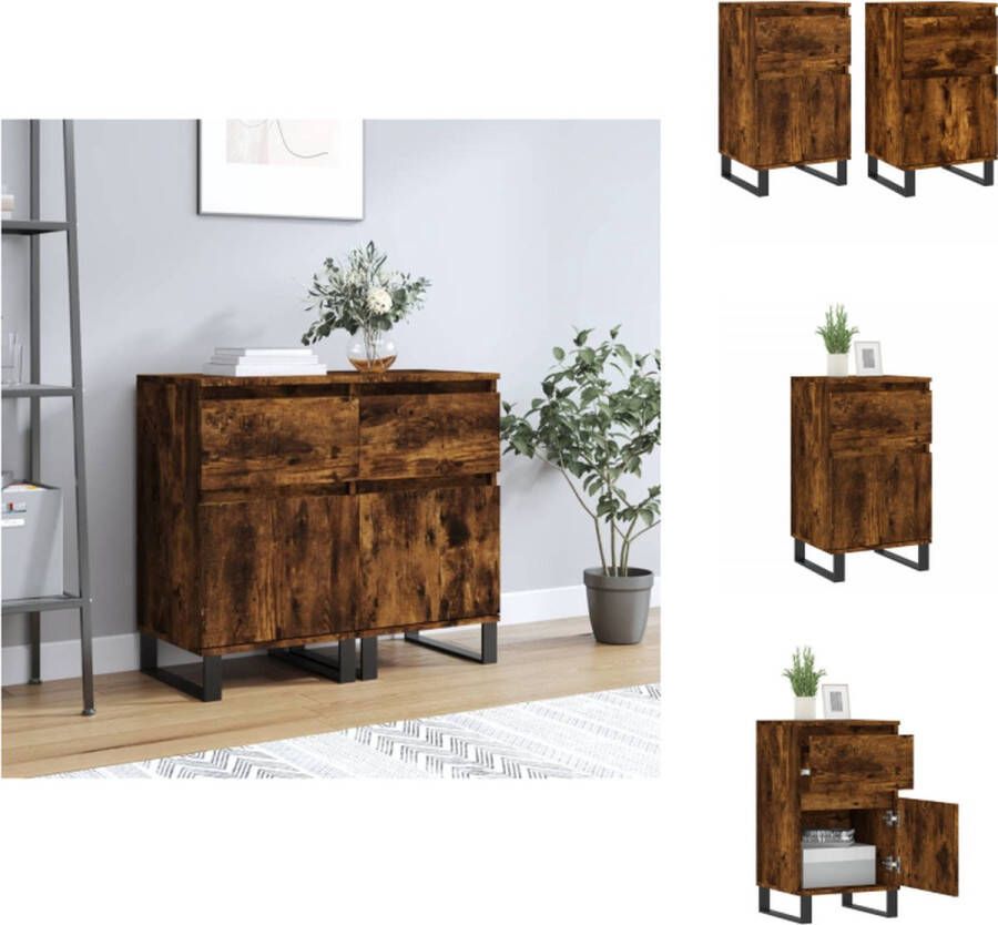 VidaXL Dressoir Gerookt Eiken 40x35x70 cm Duurzaam bewerkt hout Voldoende opbergruimte Weergavefunctie Sterke ijzeren poten Montage vereist Keukenkast