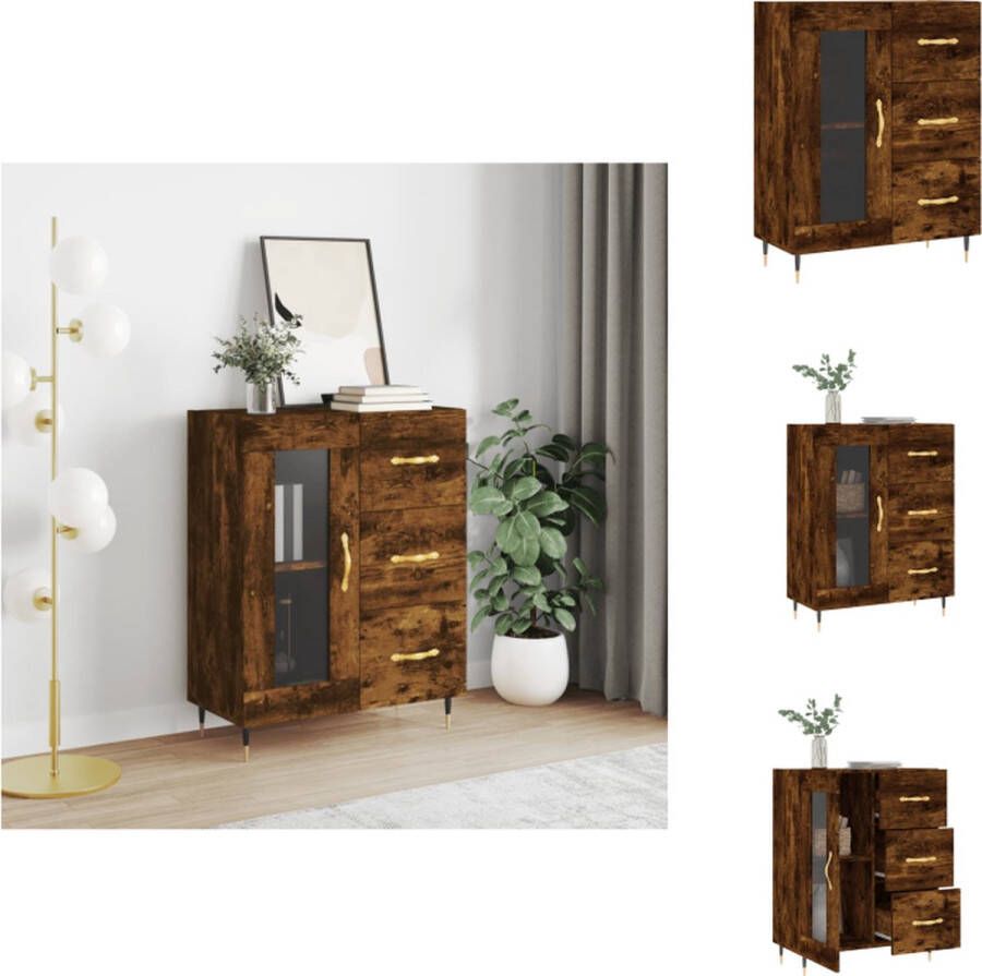 VidaXL Dressoir Smoked Oak Klassiek Meubel 69.5 x 34 x 90 cm Ken- Opbergruimte Weergave Metalen voeten Keukenkast
