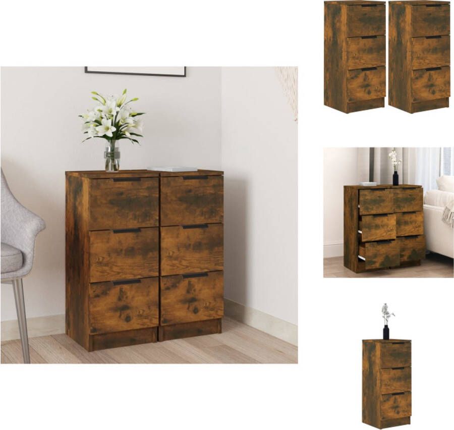 VidaXL Dressoir Dressoirs Kast Nachtkastje Dressoirs 2 st 30x30x70 cm bewerkt hout gerookt eikenkleurig - Foto 2