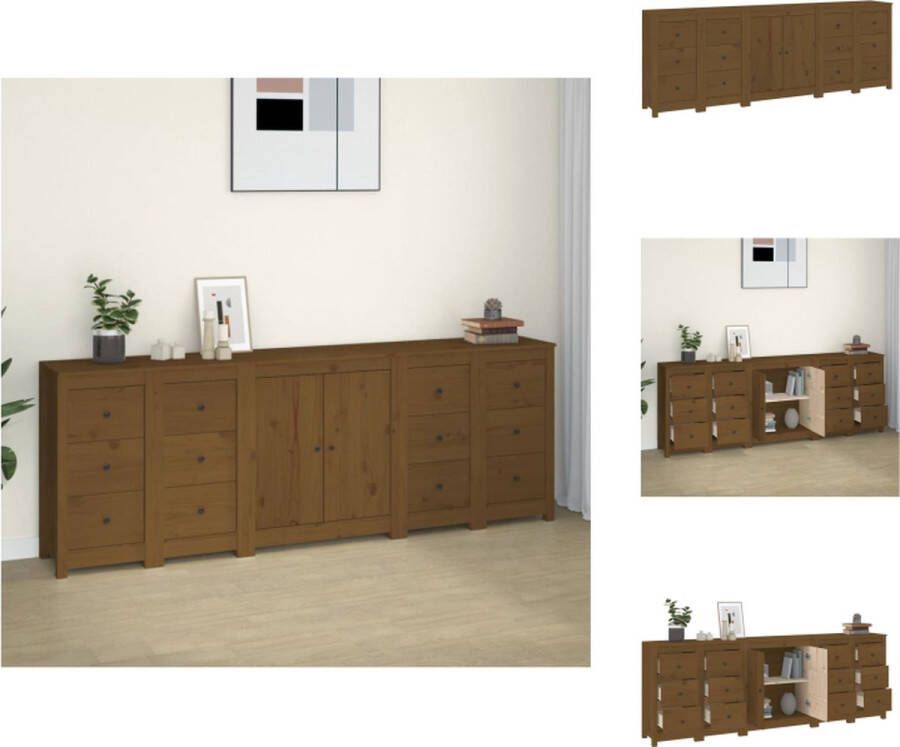 VidaXL Dressoir Dressoirs Kast Wandkast Dressoir 230x35x80 cm massief grenenhout honingbruin - Foto 2