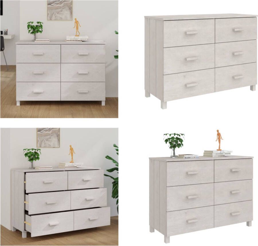 VidaXL Dressoir HAMAR 113x40x80 cm massief grenenhout wit Dressoir Dressoirs Kast Dressoirkast - Foto 3