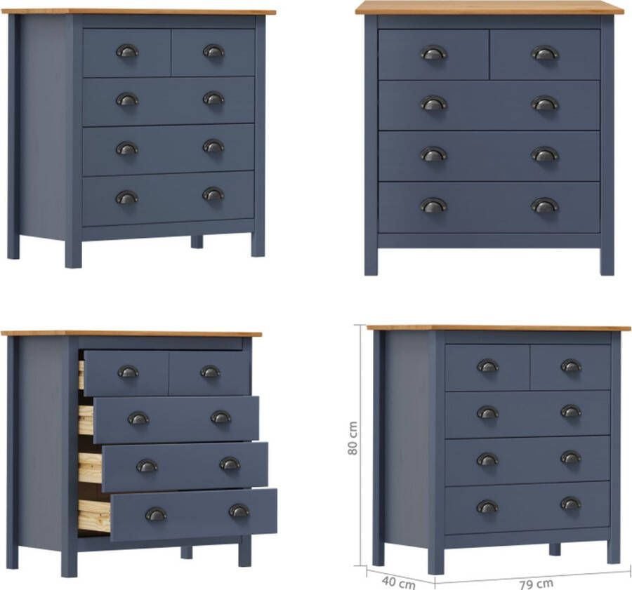 VidaXL Dressoir Hill 79x40x80 cm massief grenenhout grijs Bijzetkast Bijzetkasten Zijkast Zijkasten