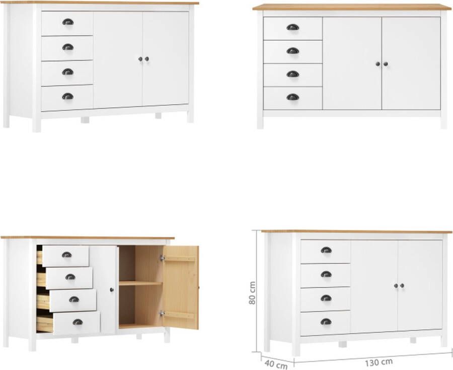VidaXL Dressoir Hill 79x40x80 cm massief grenenhout wit Dressoir Dressoirs Kast Kasten - Foto 2