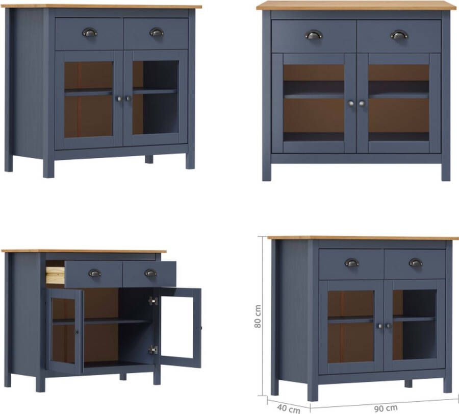 VidaXL Dressoir Hill Range 90x40x80 cm massief grenenhout grijs Dressoir Dressoirs Kast Kasten