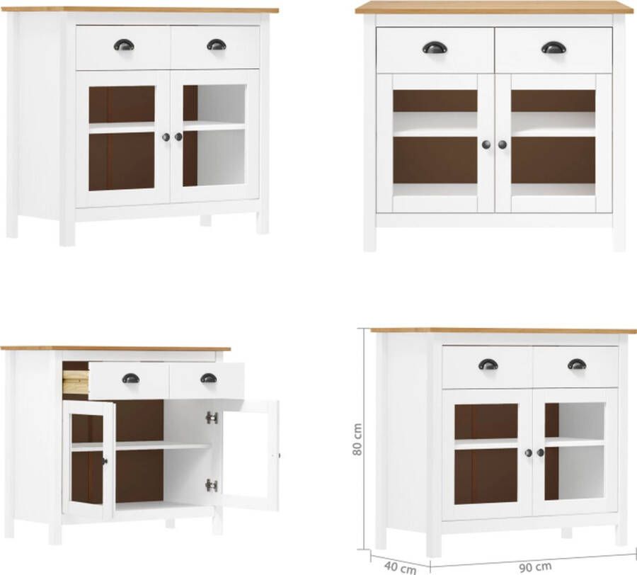 VidaXL Dressoir Hill Range 90x40x80 cm massief grenenhout wit Dressoir Dressoirs Kast Kasten