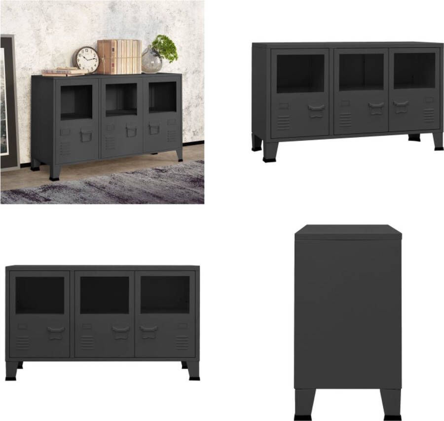 VidaXL Dressoir industrieel 105x35x62 cm metaal en glas antracietkleur Dressoir Dressoirs Buffetkast Opbergkast - Foto 1