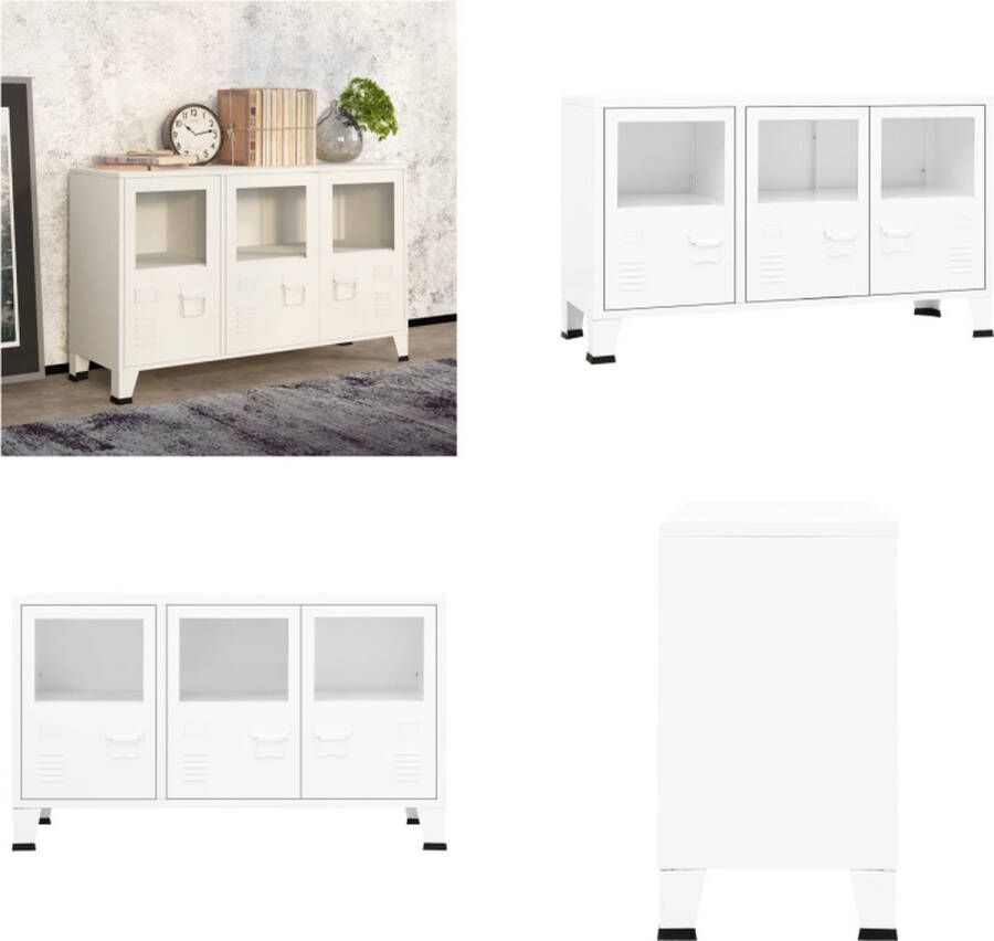 VidaXL Dressoir industrieel 105x35x62 cm metaal en glas wit Dressoir Dressoirs Buffetkast Opbergkast