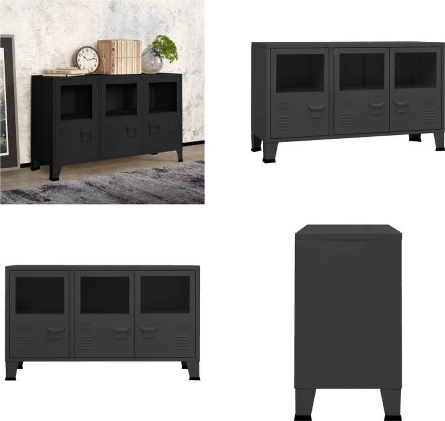 VidaXL Dressoir industrieel 105x35x62 cm metaal en glas zwart Dressoir Dressoirs Buffetkast Opbergkast