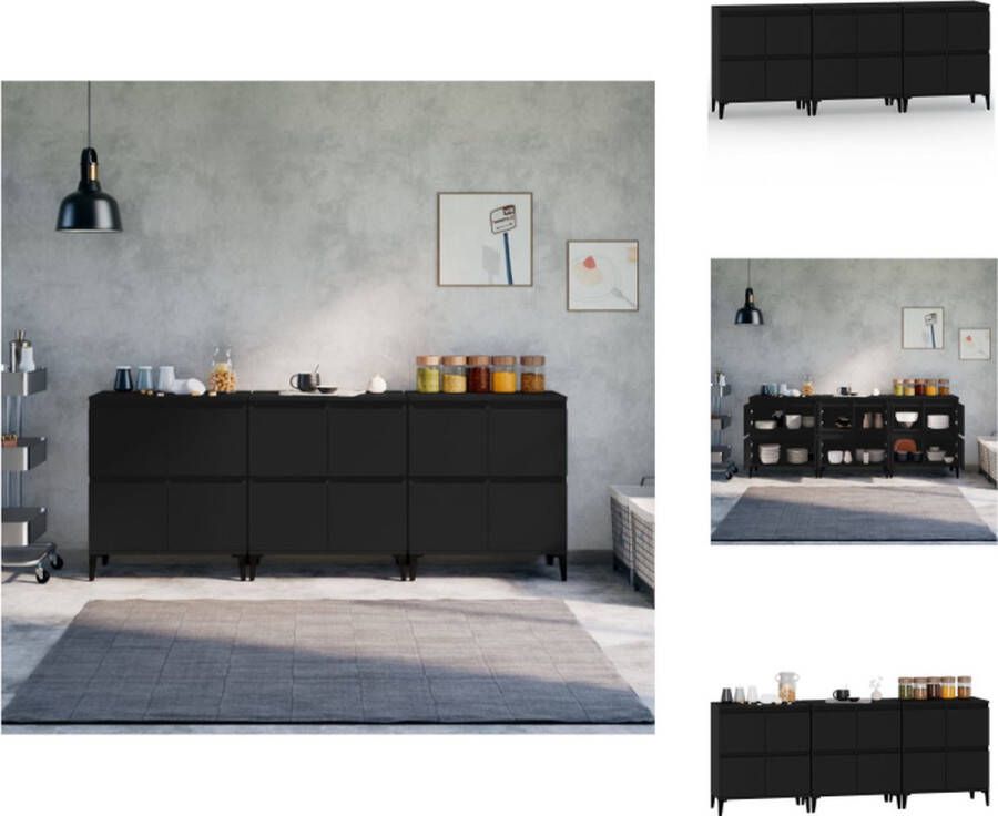 VidaXL Dressoir Dressoirs Kast Dressoirkast Dressoirs 3 st 60x35x70 cm bewerkt hout zwart - Foto 2