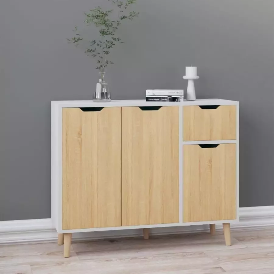 VidaXL Dressoir kleur wit en eiken 90x30x72 cm spaanplaat