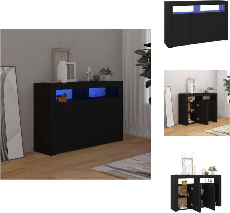 VidaXL Dressoir LED-verlichting 115.5 x 30 x 75 cm Zwart hout Keukenkast