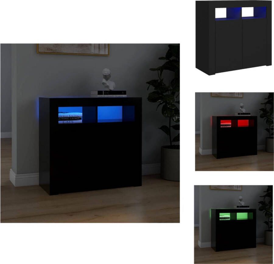 VidaXL Dressoir Dressoirs Dressoir Met LED-verlichting Dressoirs Met LED-verlichtingen Dressoir met LED-verlichting 80x35x75 cm zwart - Foto 2