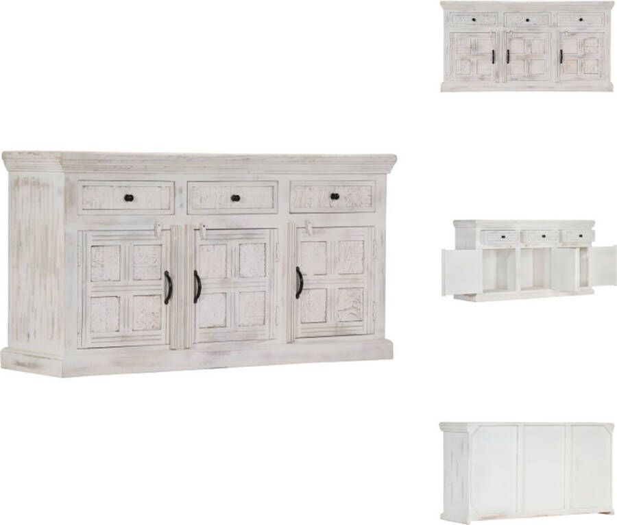 VidaXL Dressoir Dressoirs Houten Dressoir Bijzetkast Dressoir 140x40x74 cm massief mangohout wit - Foto 2