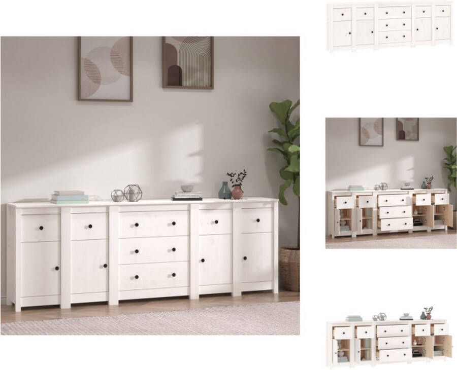 VidaXL Dressoir Grenenhout 230 x 35 x 80 cm Wit Opbergruimte Stevig Blad Montagehandleiding meegeleverd Keukenkast - Foto 6