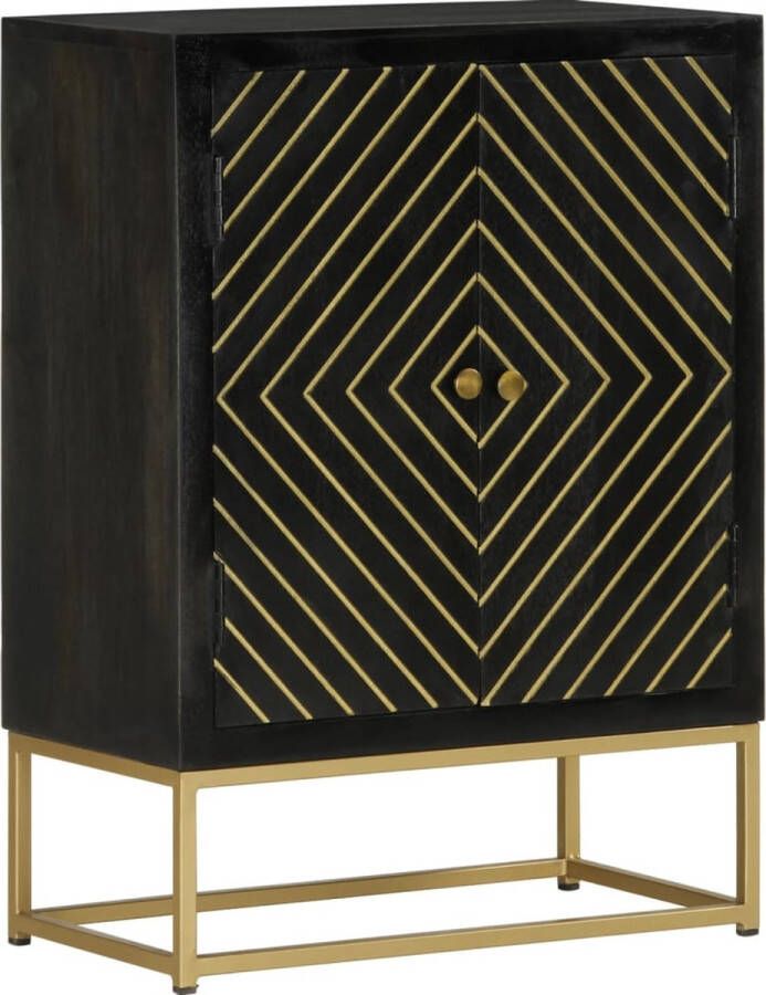 VidaXL Dressoir met 2 deuren 55x30x75 cm massief mangohout zwart & goud