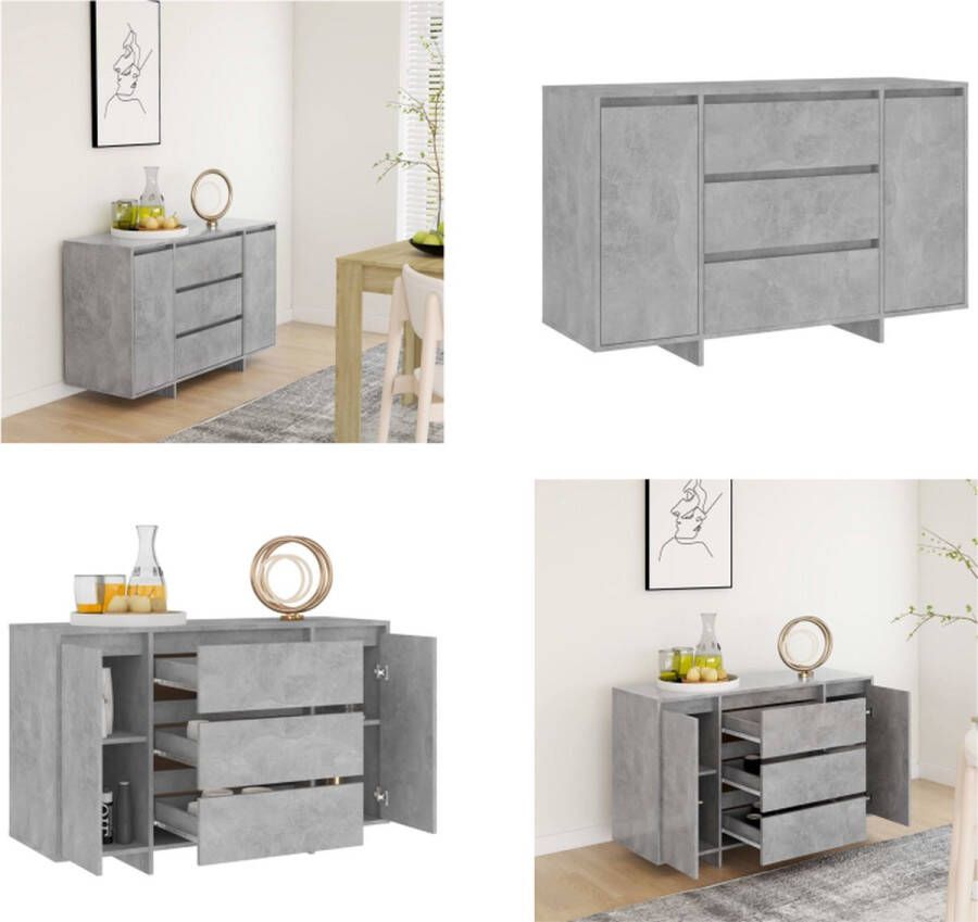 VidaXL Dressoir met 3 lades 120x41x75 cm bewerkt hout betongrijs Dressoir Dressoirs Opbergkast Buffetkast - Foto 2