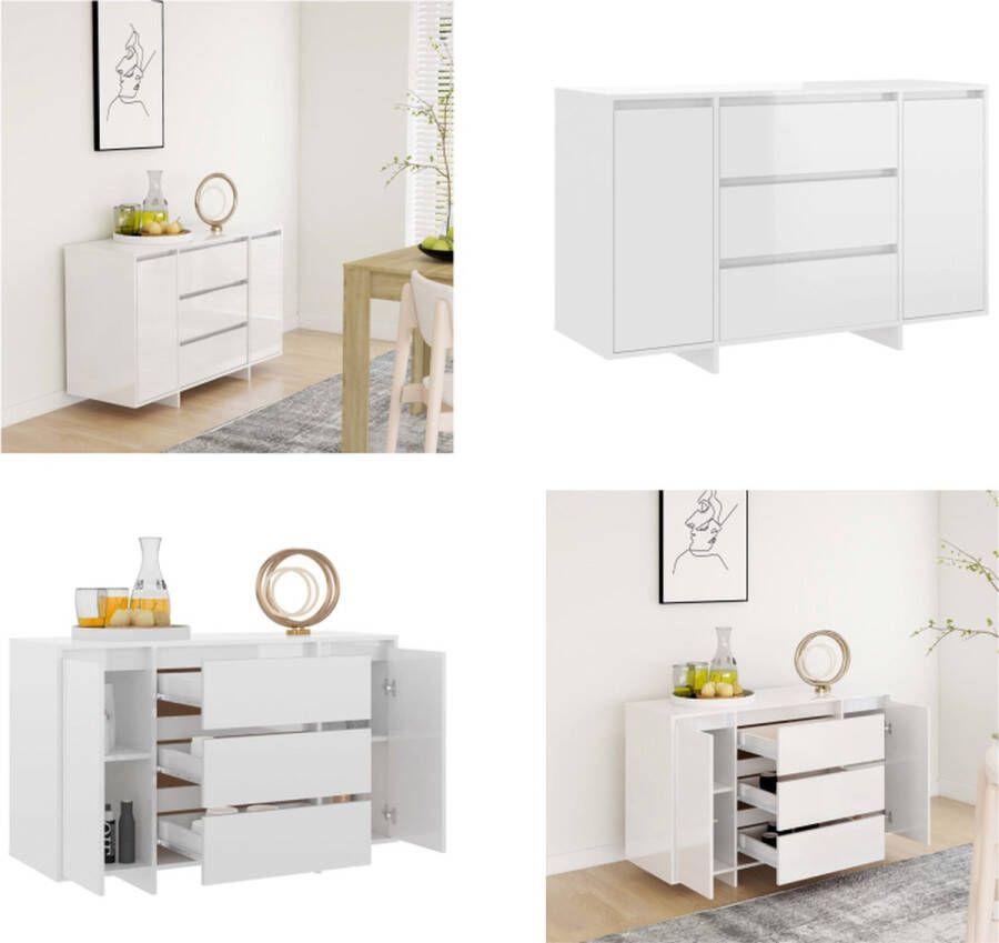 VidaXL Dressoir met 3 lades 120x41x75 cm bewerkt hout hoogglans wit Dressoir Dressoirs Opbergkast Buffetkast