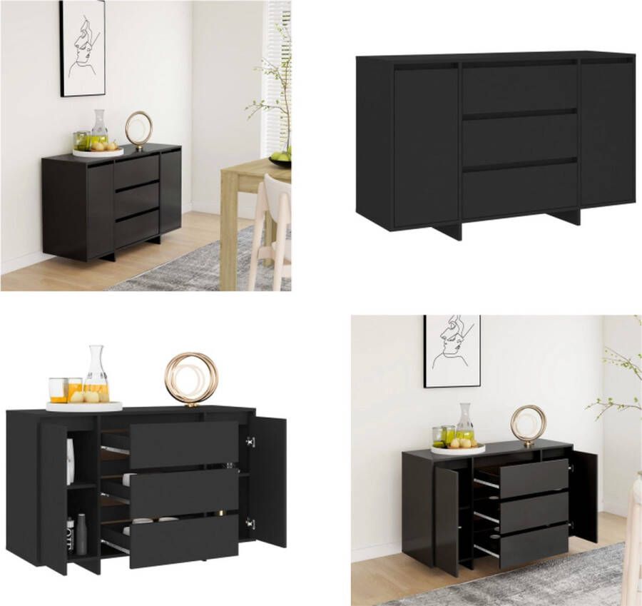 VidaXL Dressoir met 3 lades 120x41x75 cm bewerkt hout zwart Dressoir Dressoirs Opbergkast Buffetkast - Foto 2