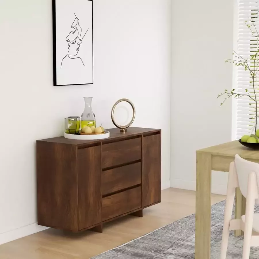 VidaXL Dressoir met 3 lades kleur bruin eiken 120x41x75 cm spaanplaat