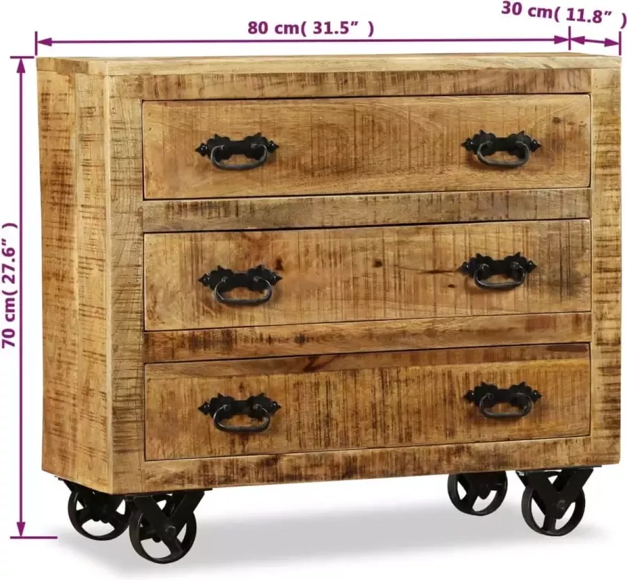 VidaXL -Dressoir-met-3-lades-ruw-mangohout