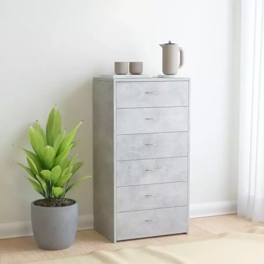 VidaXL -Dressoir-met-6-lades-50x34x96-cm-bewerkt-hout-betongrijs - Foto 2
