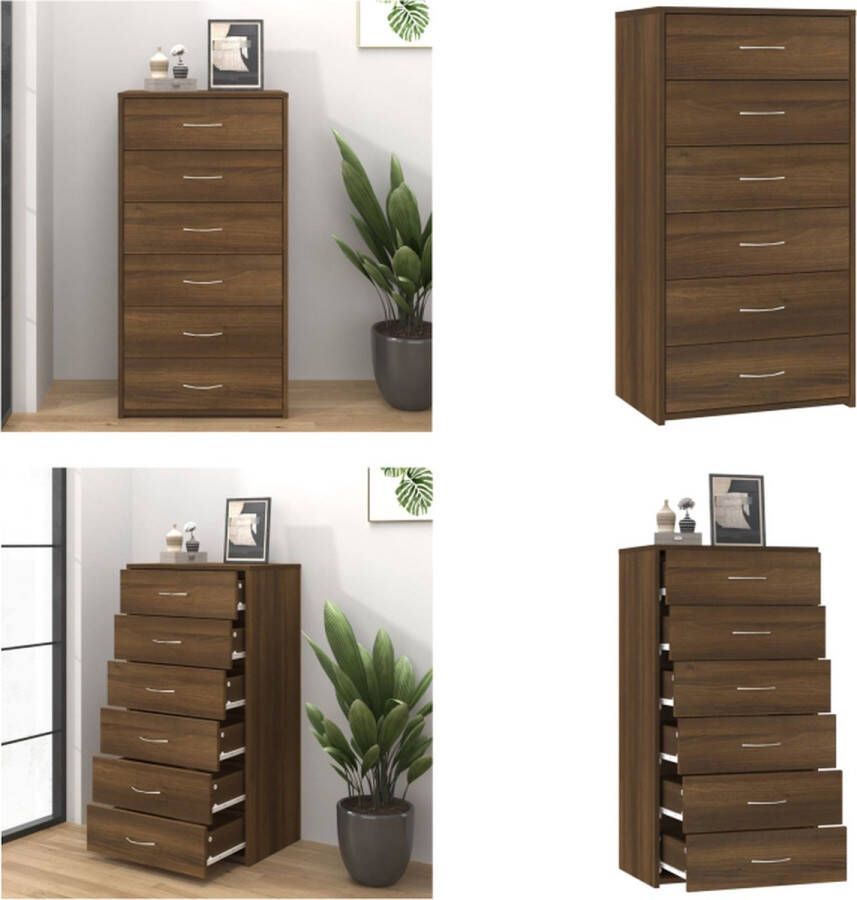 VidaXL Dressoir met 6 lades 50x34x96 cm bewerkt hout bruineikenkleurig Dressoir Dressoirs Kast Wandkast