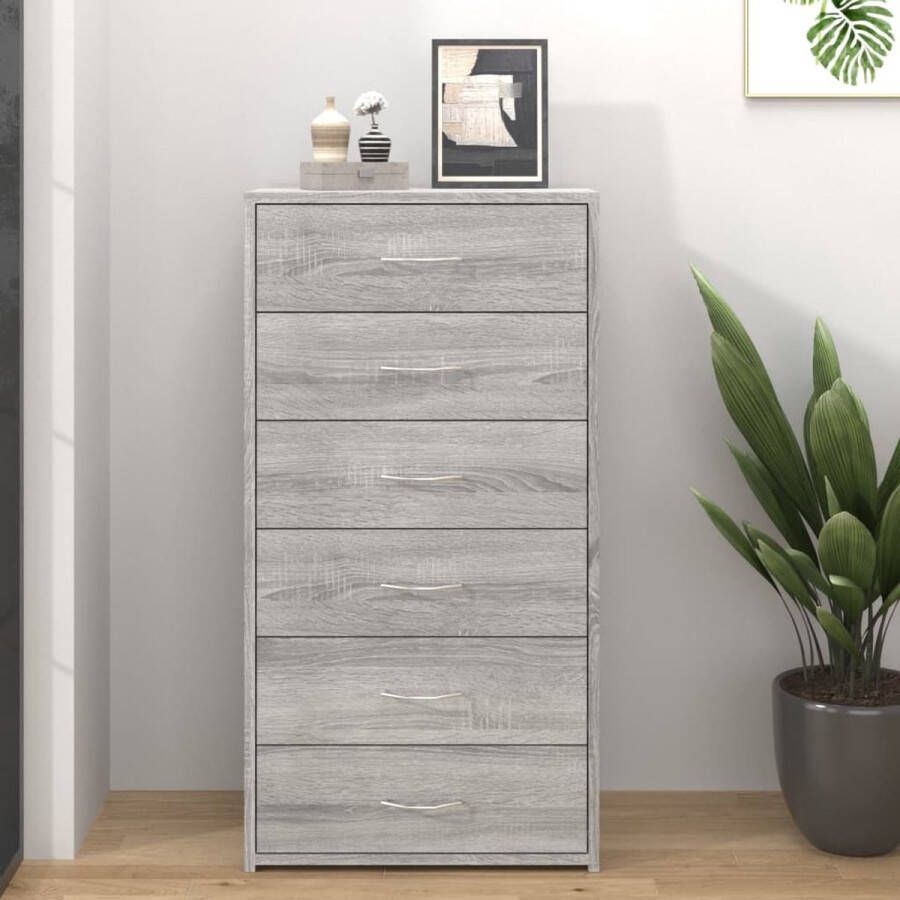 VidaXL -Dressoir-met-6-lades-50x34x96-cm-bewerkt-hout-grijs-sonoma - Foto 1