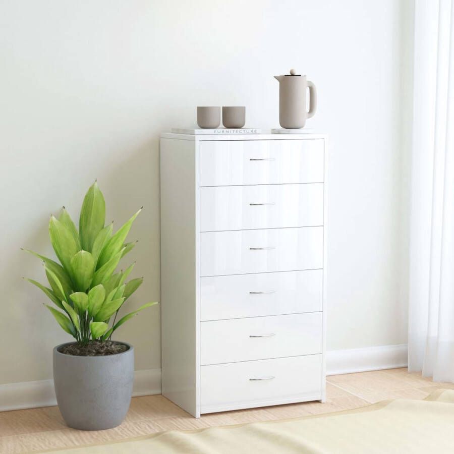 VidaXL -Dressoir-met-6-lades-50x34x96-cm-bewerkt-hout-hoogglans-wit - Foto 2